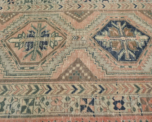 10 Ft Vintage Terracotta Persian Style Hand Knotted Low Pile Wool Runner Rug